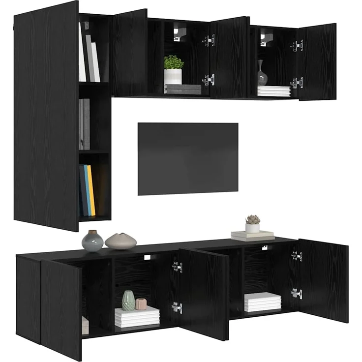 vidaXL TV-Wandmöbel 5 Stück Schwarz Eichen-Optik Holzwerkstoff 3402772 – Bild 2