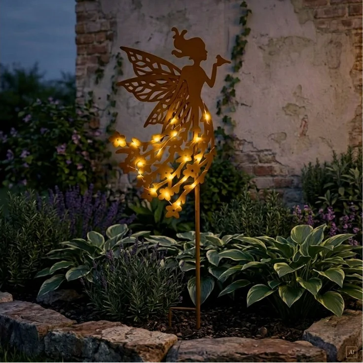 abc HOME Gartenstecker Solar Fee Edelrost – 20 LED Warmweiß – 65 cm hoch – Bild 1