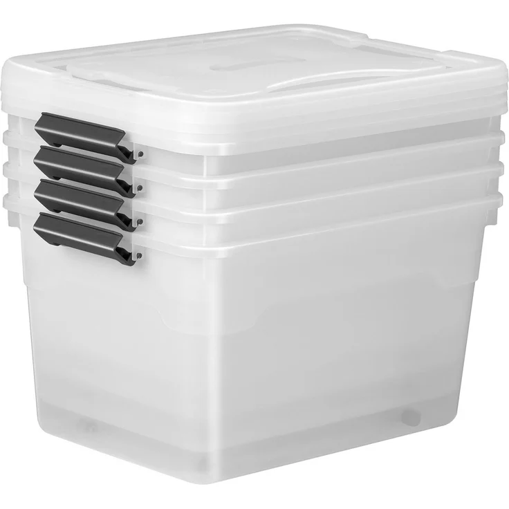 Juskys Aufbewahrungsbox mit Deckel, 4er-Set, stapelbar, Kunststoff transparent, 60 Liter – Bild 5