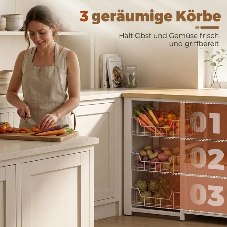 Küchenregal 100x35x80 cm in Eichenoptik mit 3 Körben und Unterschrank – Bild 6