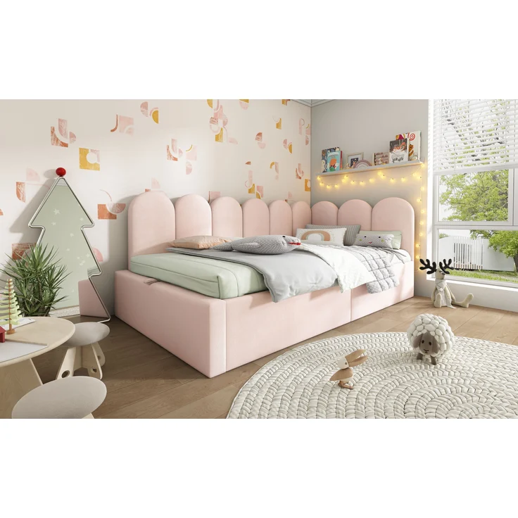 Polsterbett 90x200 cm aus Samt mit Stauraum – verspieltes Gitterdesign und hydraulischem Bettkasten – Bild 4