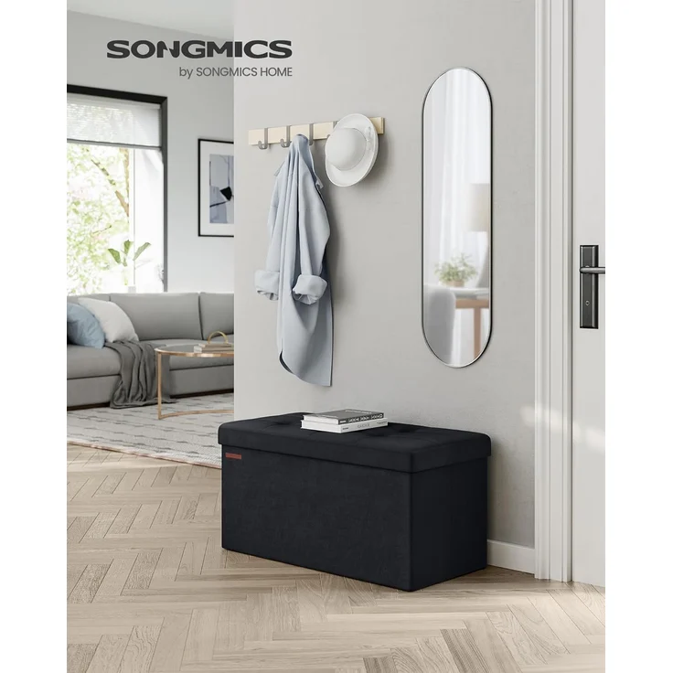 Songmics Sitztruhe mit Stauraum, Samt tintenschwarz, 38 x 38 x 76 cm – Bild 2
