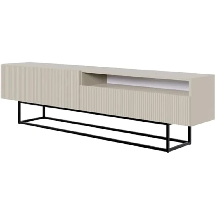 Selsey 'Veldio' TV-Lowboard mit offenem Fach, greige mit schwarzem Metallgestell, ca. 46 x 175 x 32 cm – Bild 2