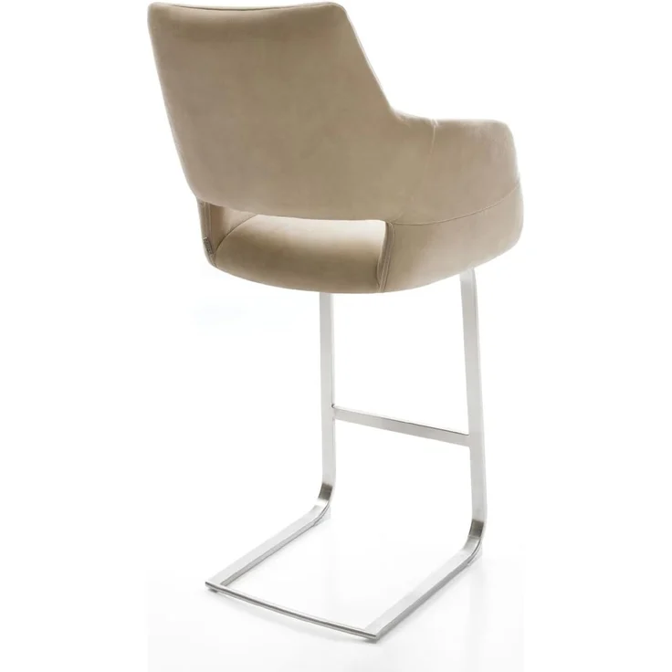Barstuhl Yago-Flex Mikrofaser Beige Vintage Freischwinger Flach Edelstahl Silberfarben Taschenfederkern – Bild 6