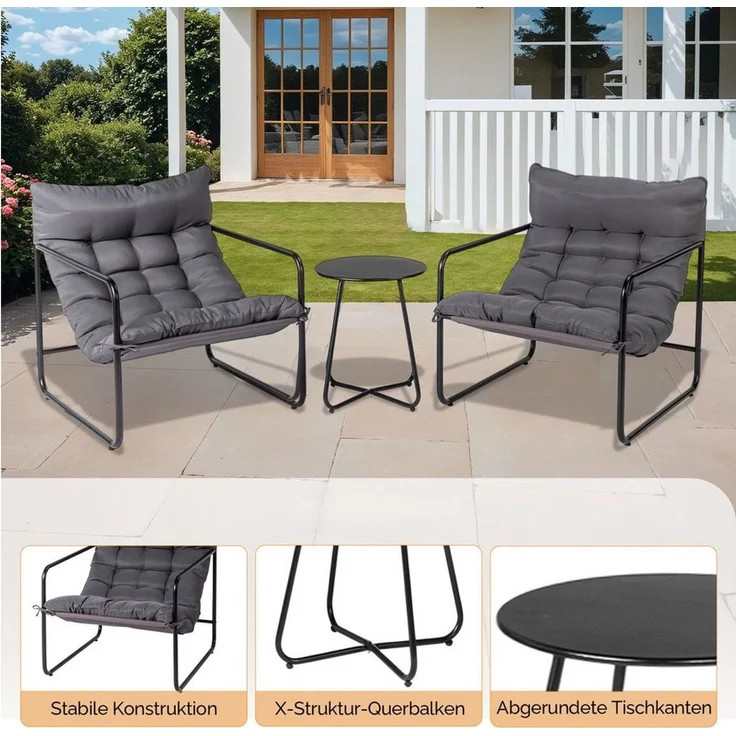 VINGLI Balkonset Gartenmöbel Set 3 teilig für Indoor und Outdoor, Grau/Weiß – Bild 3