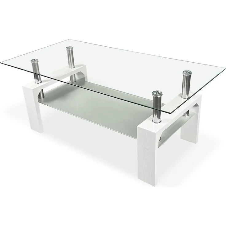 Homey Couchtisch aus Glas, für Wohnzimmer oder Esszimmer, Modell Tango, Holz, Weiß, 110 cm (Breite) x 55 cm (Tiefe) x 45 cm (Höhe)