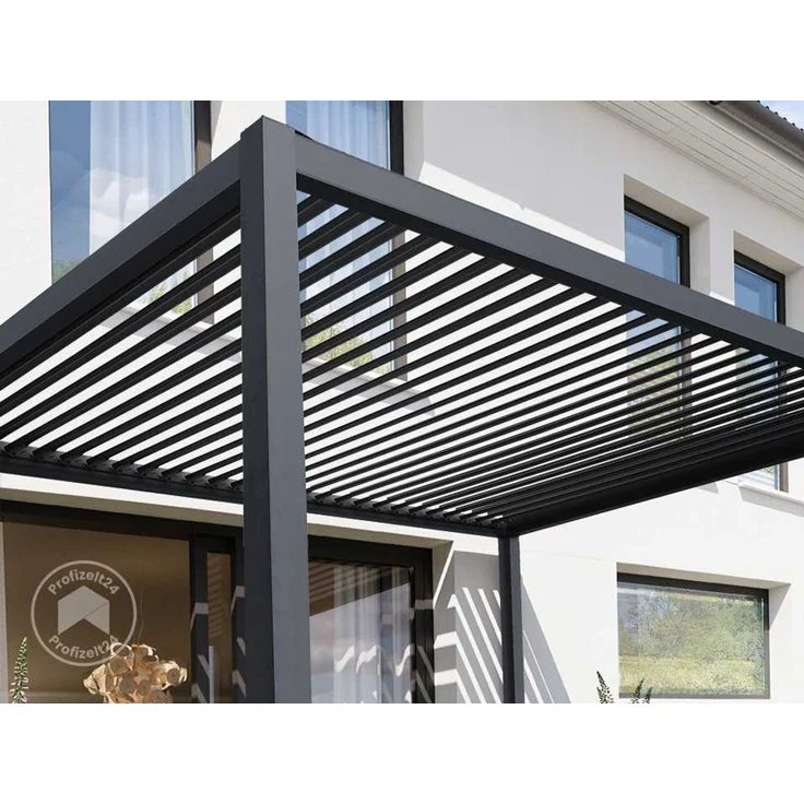 PRIMEYARD Pergola 3x4 m Aluminium-Pfosten mit Lamellendach aus Stahl anthrazitfarbeneTerrassenüberdachung – Bild 6