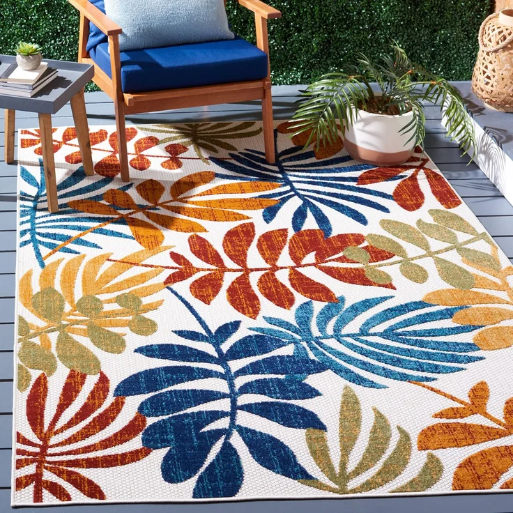 SAFAVIEH Modern Teppich für Innen - & Außenbereich - Cabana Collection, Kurzer Flor, Creme und Rot, 90x150 cm