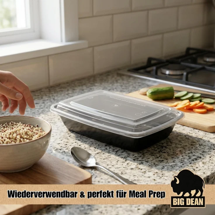 BigDean Lunchbox Wiederverwendbare Meal Prep Boxen mit Deckel (10 Stück), Kunststoff, (Set, 10-tlg, Meal-Prep Boxen), Auslaufsicher, Kompakt, Stapelbar, Mikrowellen & Spülmaschinenfest. – Bild 2