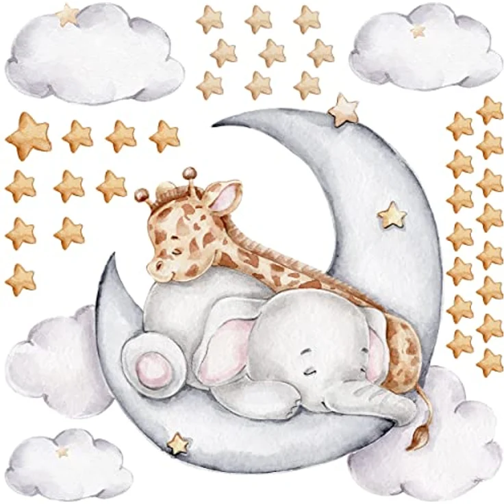 WANDKIND Wandtattoo Elefant und Giraffe auf dem Mond V325 (Giraffe Elefant) – Bild 4