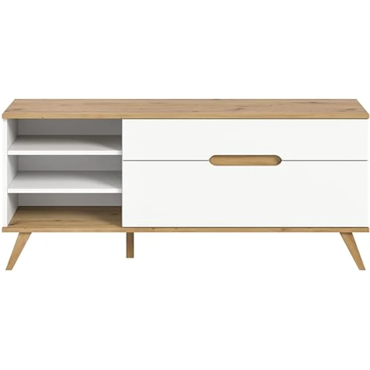 Xonox Lowboard, Weiß, Holzwerkstoff, 140x60x40 cm, mit Schubkasten und offenen Fächern, FSC®-zertifiziert – Bild 4