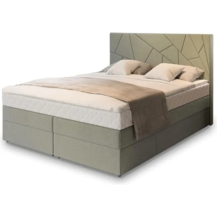 MASSENO Kontinentalbett Trani, Boxspringbett mit großem Bettkasten und Topper, Grün, 160x200 cm