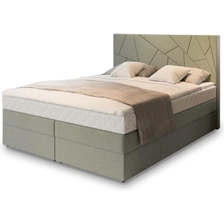 MASSENO Kontinentalbett Trani, Boxspringbett mit großem Bettkasten und Topper, Grün, 160x200 cm – Bild 1