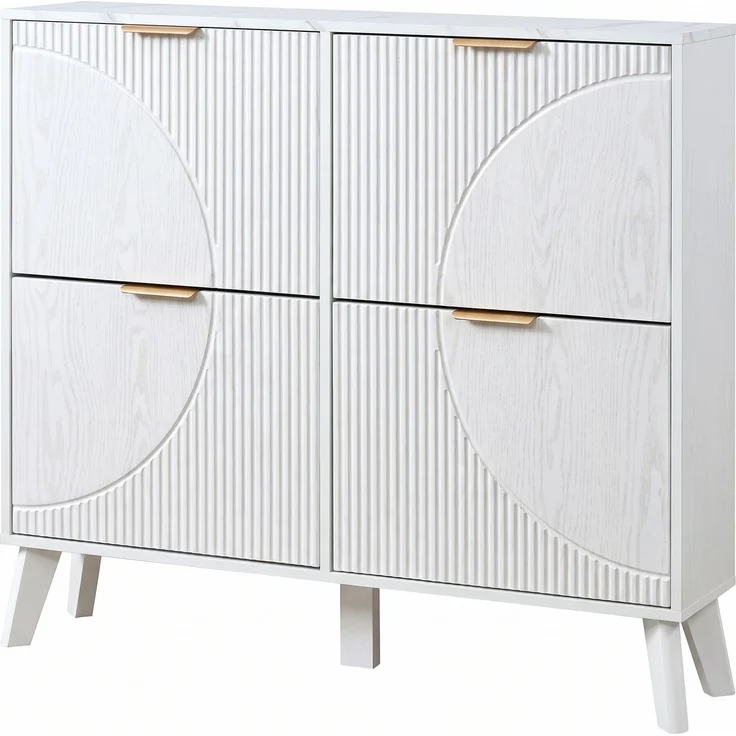 ZUBALIYA Schuhschrank (105 x 24 x 95,5 cm), 4 Klappfächer, Strukturierte Fronten, Stauraum für Flur und Eingangsbereich, Weiß – Bild 19