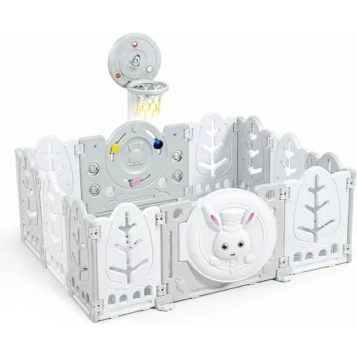 Moni Laufstall white Rabbit 160x115 cm Basketballkorb 50 Bälle Matte klappbar weiß – Bild 2