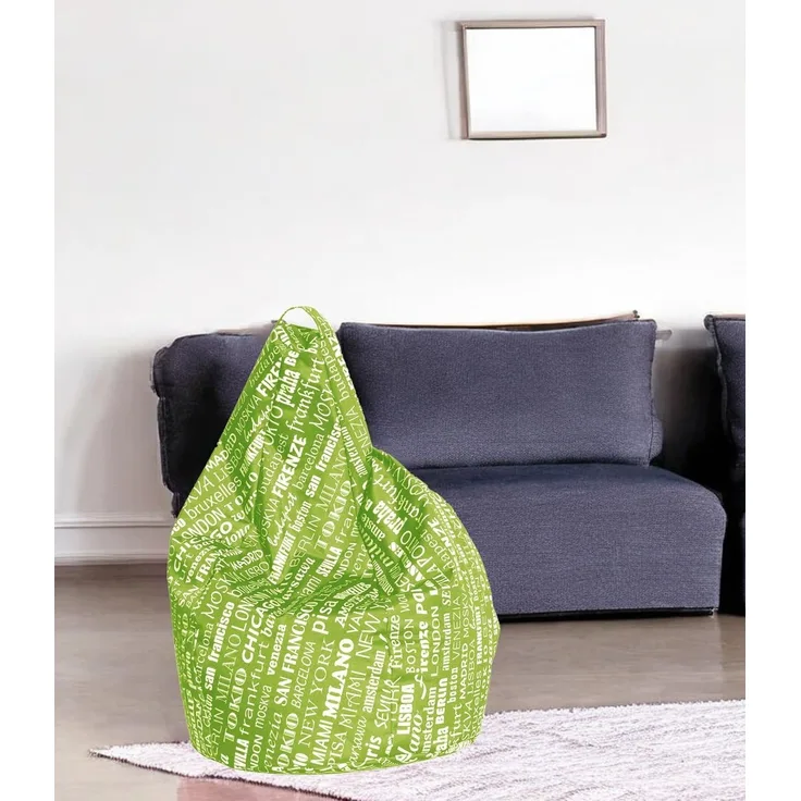 Dmora Sitzsack mit Schriftzugmuster, grün und weiß, Maße 80 x 120 x 80 cm