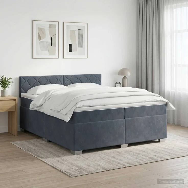 vidaXL Boxspringbett mit Matratze Dunkelgrau 200 x 200 cm Samt 3450789 – Bild 1