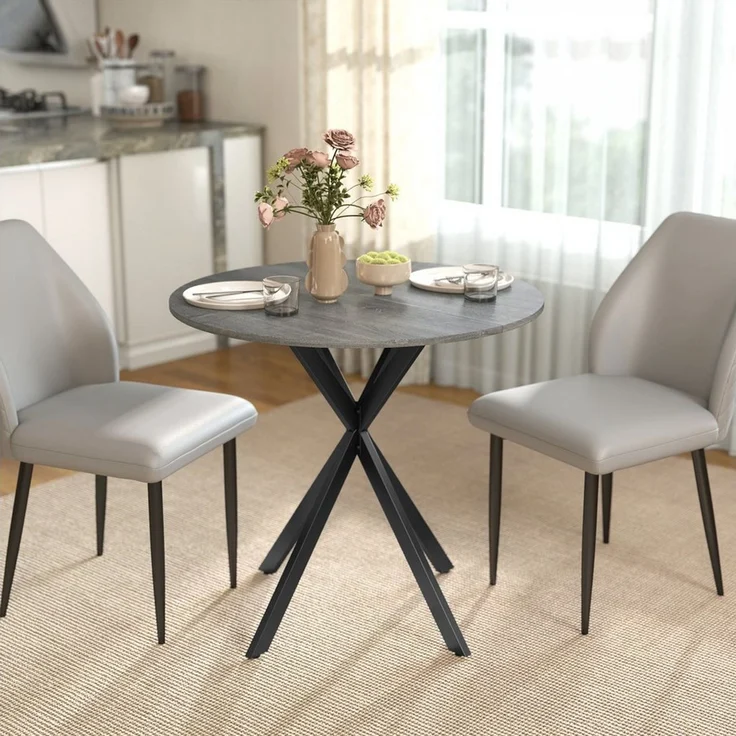 HOMCOM Esstisch Küchentisch im Industriestil mit Stahlbeinen für 2 Personen (für Esszimmer, Küche, Wohnzimmer, 1-St, rund, 80 x 80 x 75 cm), Grau – Bild 1