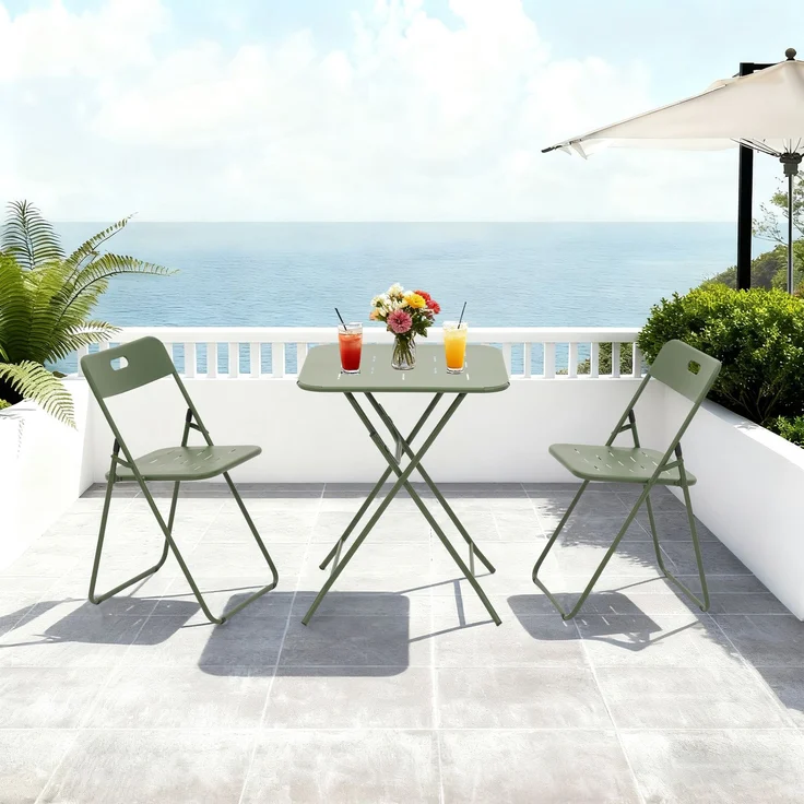 LVHOM Bistroset 3-tlg, Gartenmöbel-Set mit klappbaren Stühlen und Tisch, Balkonmöbel Set aus Stahl, wetterfeste Sitzgruppe, Grün – Bild 3