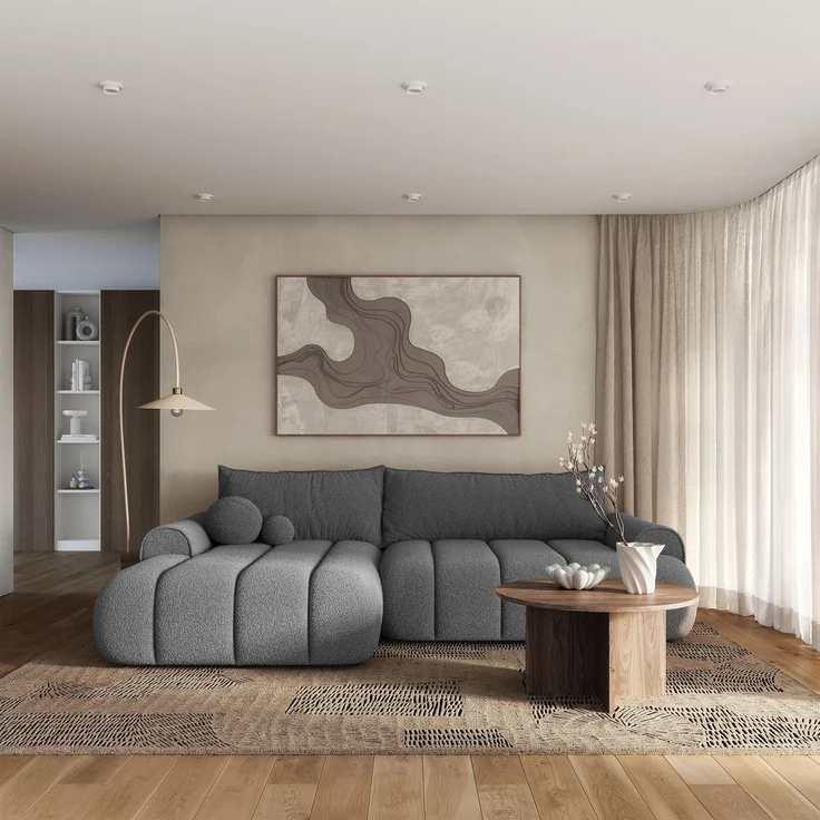 Selsey 'Dandelino' Ecksofa mit Schlaffunktion, Stauraum und Bouclé-Bezug, grau, links, 80 x 275 x 168 cm – Bild 2