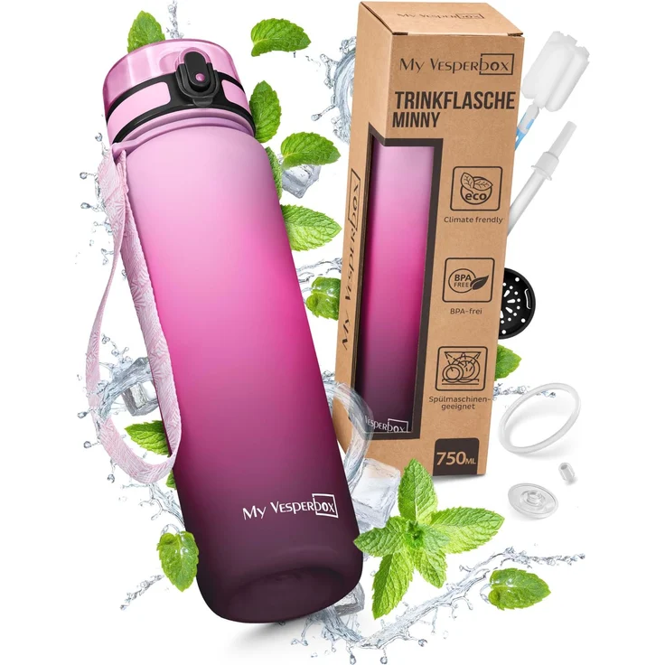 My Vesperbox® Trinkflasche Kinder [750ML] - Wasserflasche Kohlensäure Geeignet & Auslaufsicher - Water Bottle Kids - für Schule & Sport - Kinderflasche für Mädchen & Jungen - inkl. Ersatzdichtung