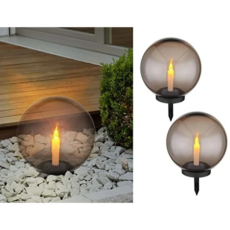 GLOBO LIGHTING LED Solarleuchte, Dämmerungssensor, LED fest integriert, Warmweiß, 2er Set Solarkugeln Kerze-n Outdoor Leuchtkugeln Solarlicht, Ø38,5cm – Bild 2