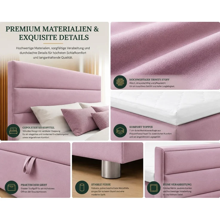 Best for Home Boxspringbett Trinity K-1 LUX – Modern Boxspringbett mit Stauraum & Komfort (Boxspringbett-Set, 1-St, Komplettes Boxspringbett-Set inklusive Matratze und Topper), Ergonomischer Schlafkomfort, großer Stauraum – Bild 4