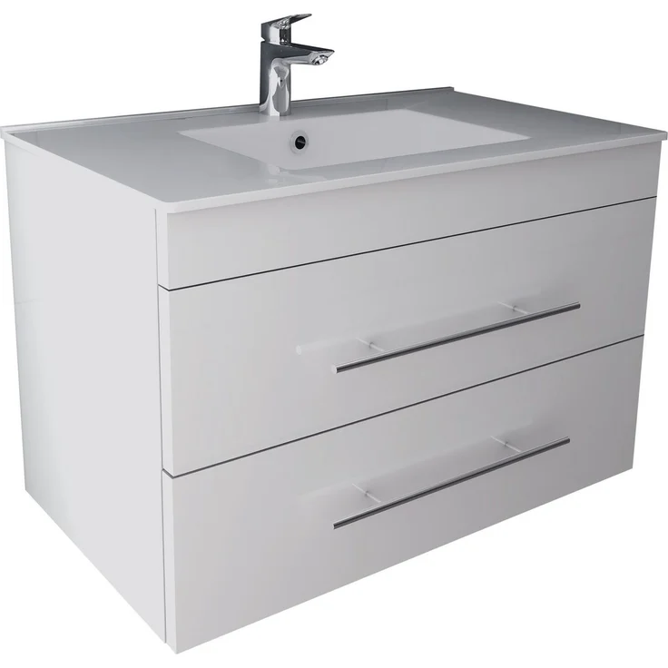 Alpenberger Badmöbel-Set - Bad Waschbecken mit Unterschrank - Waschtisch-Set Vormontiert, (2-tlg, Badezimmerunterschrank mit Waschbecken), Gästebad Waschtisch in Weiß mit Nano & Softclose Schubladen – Bild 5
