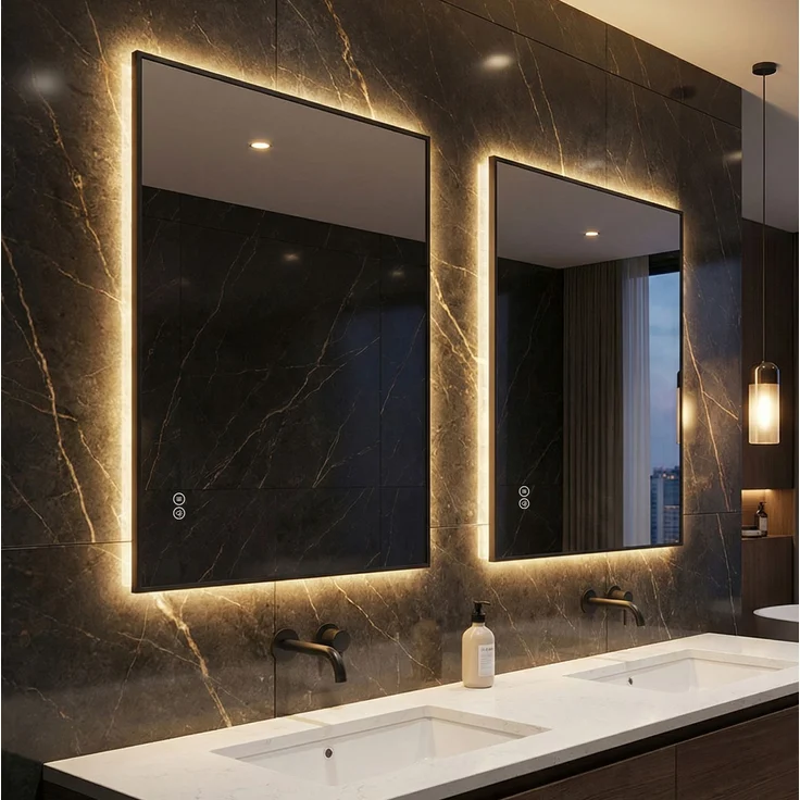 Badezimmerspiegel 60x80 cm mit LED-Hintergrundbeleuchtung, Anti-Beschlag, Silber – Bild 2