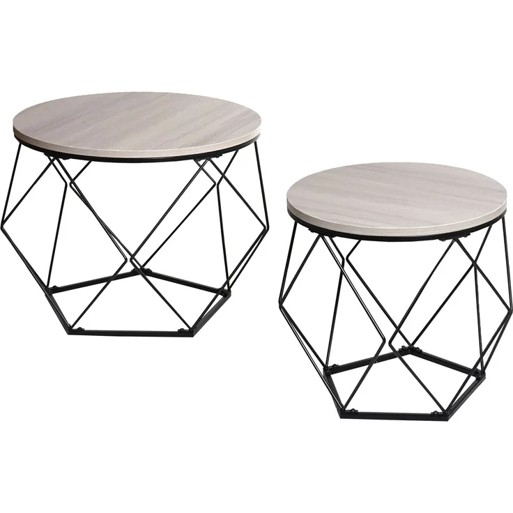 Couchtisch-Set HWC-L37, Kaffeetisch Beistelltisch Loungetisch, Metall Holz ~ Eiche-grau-Optik – Bild 9