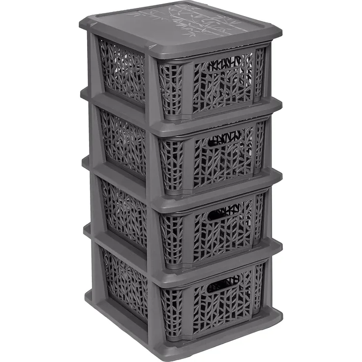 BranQ Home essential Universelles, multifunktionales Regal in Bamboo Design, BPA-frei Kunststoff, 4 Körben, Anthrazit