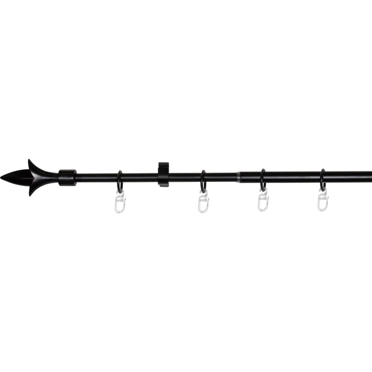 ondeco Gardinenstange ausziehbar 1-lauf, Vorhangstange Fenster Wandmontage, Endstück Lance Komplettgarnitur Teleskopstange 13/16 mm mit Ringen - Schwarz - 130-240 cm – Bild 2