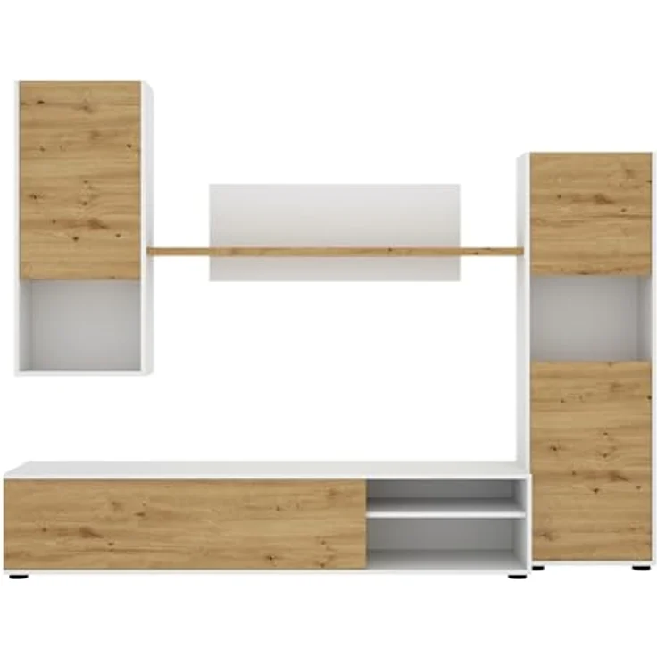 Dmora - Wohnwand Foraker, TV-Ständer-Wohnzimmerset, Mehrzweck-Wohnzimmermöbel, 220 x 41 x 180 cm, Node Oak und Weiß – Bild 7