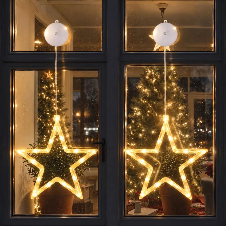 LEDYA Stern Weihnachtsbeleuchtung, 10 LED Lichtervorhang, Warmweiß, 2 Stück | Fensterlichter mit Saugnäpfen, Warmweiß, batteriebetrieben, 8 Modi & Timer, für Weihnachts- und Fensterdeko