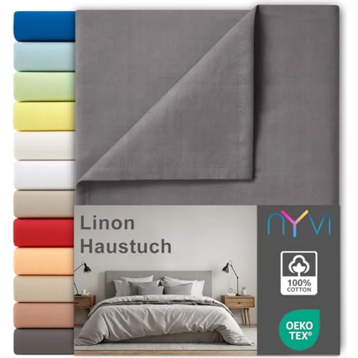 NYVI Linon Deluxe Bettlaken 240x260 cm, 100% atmungsaktive Baumwolle, Oeko-TEX 100, 2er Set, anthrazit