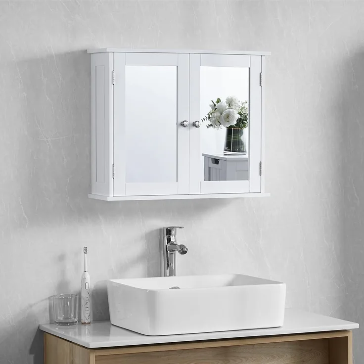 Bath Vida Milano Badezimmer-Spiegelschrank mit 2 Türen, Aufbewahrungsschrank, Wandmontage, weiß