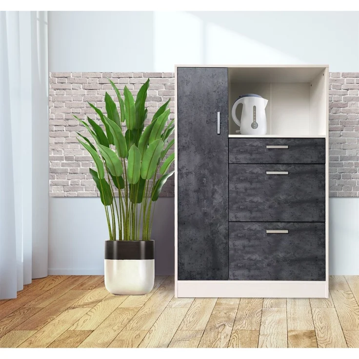 HTI-Line Küchenbuffet Küchenschrank Kombi L Blanca (Stück, 1-St, 1 Küchenschrank Kombi L Blanca) Küchenbuffet Mehrzweckschrank Mikrowellenschrank – Bild 2