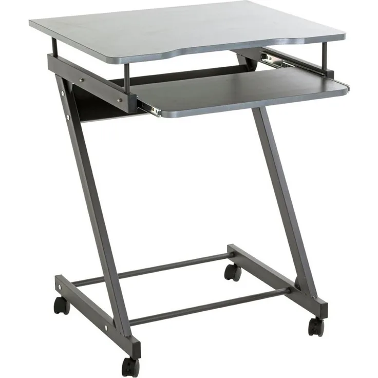 Haku Computertisch auf Rollen mit Tastaturablage und Towerablage, Anthrazit, Gestell aus Stahlrohr, Ablagen aus MDF, 60x49x75 cm