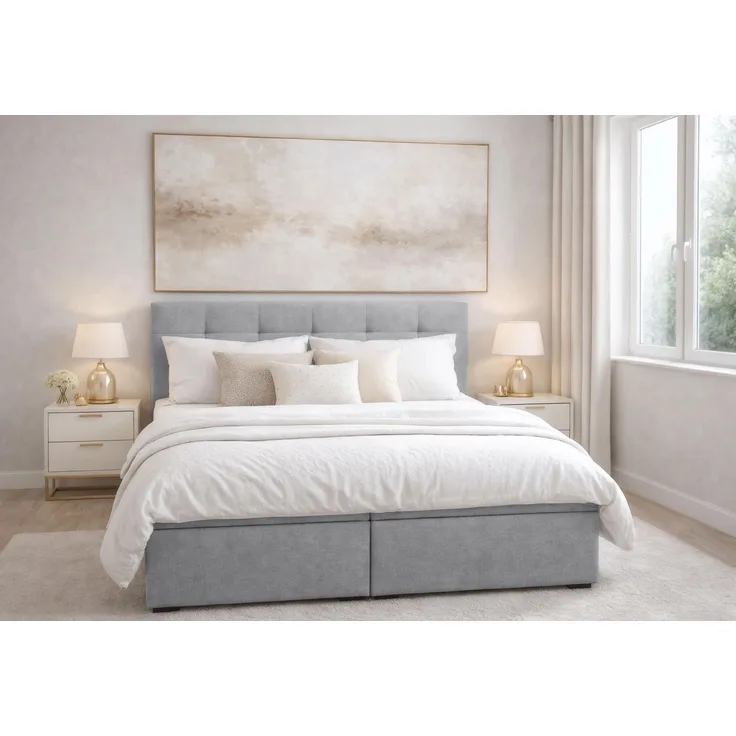 AX LIVING Boxspringbett Galata 140x200 Grau ohne Topper Bettkasten Komfortbett