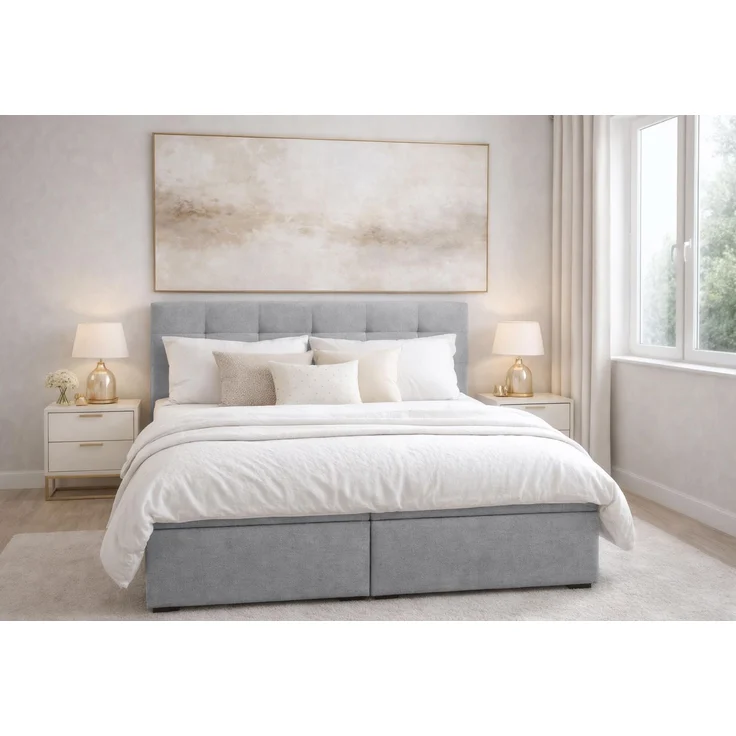 AX LIVING Boxspringbett Galata 140x200 Grau ohne Topper Bettkasten Komfortbett – Bild 1