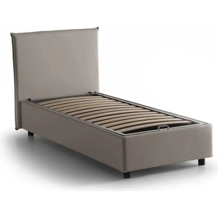 Talamo Italia - Chelsea-Einzelbett, Bettkasten mit Stoffbezug, 100 % Made in Italy, Öffnung vorne, geeignet für Matratze 90x190 cm, Taupe – Bild 3