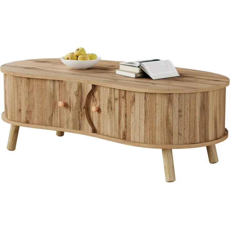 Couchtisch B 108 x T 50 x H 37 cm, mit 2 Schiebetüren, MDF in Holzoptik, Massivholzbeine – Bild 7