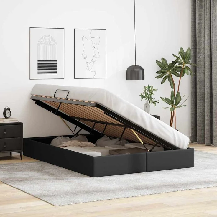 vidaXL Aufbewahrungsbett Schwarz 153 x 203 cm Kunstleder 3369974 – Bild 4
