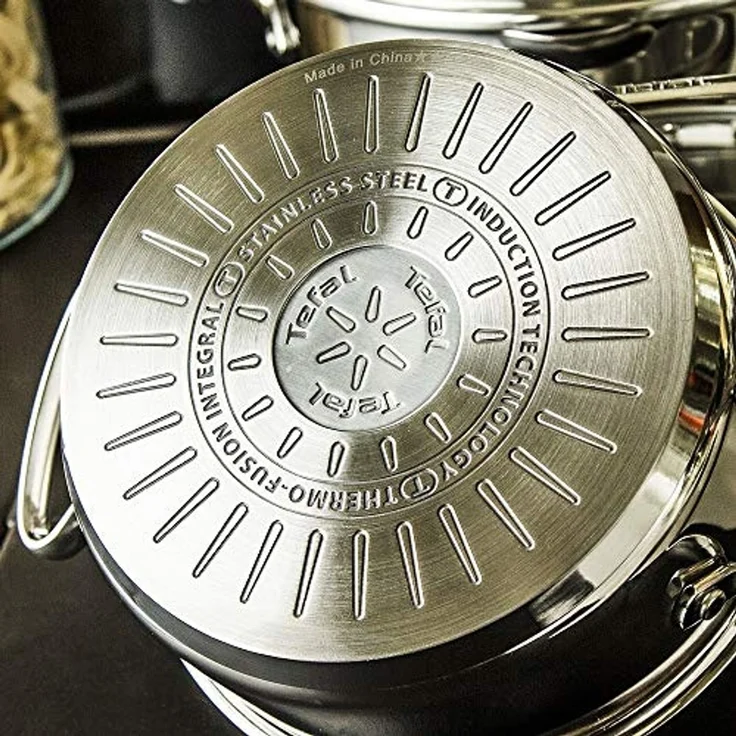 Tefal Topf-Set Duetto+, Kochtopf Set mit Glasdeckel, Edelstahl (Set, 10-tlg, Stieltopf 16 cm, Schmortöpfe 18/20/24 cm, Suppentopf 22 cm), Abgießdeckel, integrierte Messskala, induktionsgeeignet, rostfrei – Bild 4
