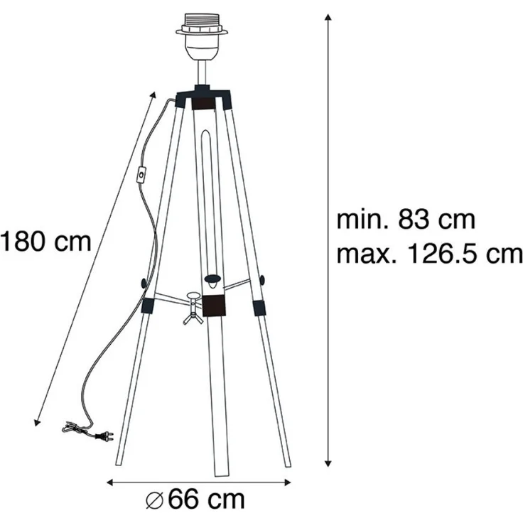 Qazqa Stehlampe Tripod, ohne Leuchtmittel, E27, Schwarz, Industrie, Holz, 1-flammig – Bild 3