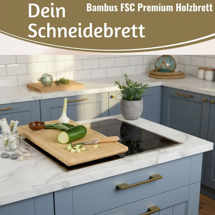 LS-LebenStil Schneide- und Abdeckplatte XL Holz Schneidebrett Herdabdeckplatte 54x28cm FSC Bambus Küchenbrett, Holz, (Tranchierbrett mit Saftrinne, Küchenbrett Holzbrett Servierbrett, 1 tlg, Kochfeld Ceranfeld Herdabdeckung), Schneideplatte Vesperbrett... – Bild 3
