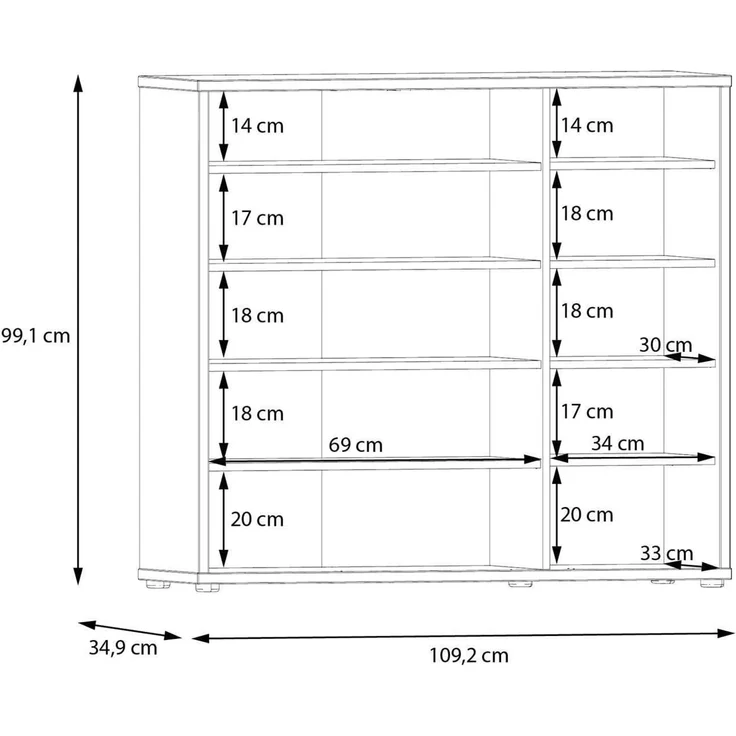 Forte ALICE SPRINGS Schuhschrank 100 110, moderner Flurschrank mit 3 Türen und 8 Einlegeböden, Holzwerkstoff, Salbei, 109,2 cm breit x 99,1 cm hoch x 34,9 cm tief – Bild 3