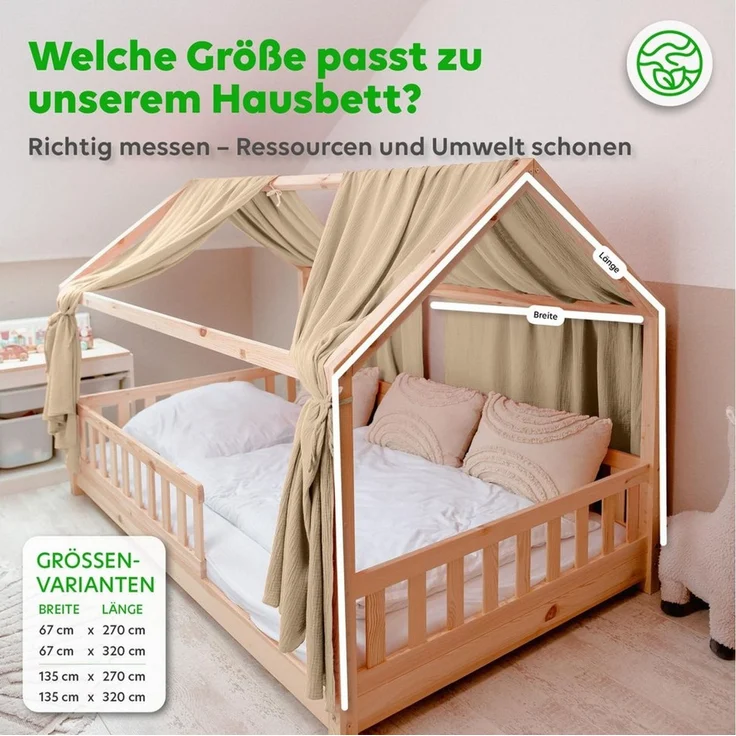 lilimaus Betthimmel Hausbett Himmel 2er-Set aus 100% Musselin - für Kinderbett (1-tlg), Set mit 2 abgestimmten Stoffbahnen - weich & schnell montiert – Bild 4