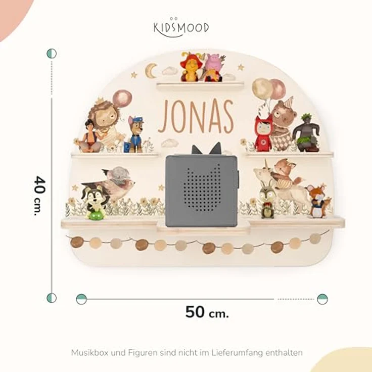 Kidsmood - Tonie Regal für Kinderzimmer, personalisiert mit deinem Namen - magnetisches Wandregal für Tonie Hör-Figuren & Tonie-Box - Tiere-Luftballon – Bild 3