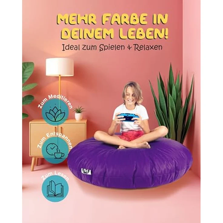 PATCH HOME 2-in-1 Sitzsack Sessel - Gaming Bean Bag mit Reißverschluss - Bereits befüllt, Ergonomisch & Robust für Kinder & Erwachsene - Indoor & Outdoor, Wetterfest (Lila, 155cm) – Bild 6
